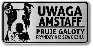 Tabliczka ostrzegawcza - Uwaga pies AMSTAFF po śląsku