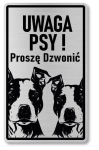 Tabliczka ostrzegawcza - Uwaga pies AMSTAFF 2 psy
