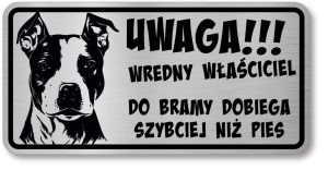 Tabliczka ostrzegawcza - Uwaga pies AMSTAFF śmieszna