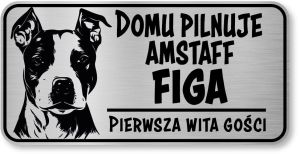 Tabliczka ostrzegawcza - Uwaga pies AMSTAFF z imieniem