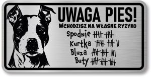 Tabliczka ostrzegawcza - Uwaga pies AMSTAFF śmieszna