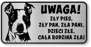 Tabliczka ostrzegawcza - Uwaga pies AMSTAFF śmieszna