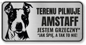 Tabliczka ostrzegawcza - Uwaga pies AMSTAFF śmieszna