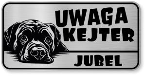 Tabliczka ostrzegawcza - Uwaga pies CANE CORSO z imieniem