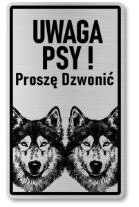 Tabliczka ostrzegawcza - Uwaga pies Husky 2 psy