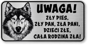 Tabliczka ostrzegawcza - Uwaga pies HUSKY śmieszna