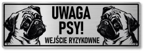 Tabliczka ostrzegawcza - Uwaga pies MOPS 2 psy