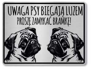 Tabliczka ostrzegawcza - Uwaga pies MOPS 2 psy