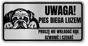 Uwaga pies tabliczka ostrzegawcza 20x10 Buldog Angielski