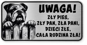 Uwaga pies tabliczka ostrzegawcza 20x10 Buldog Angielski