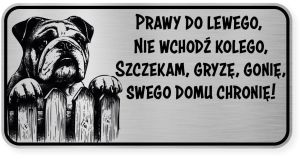 Uwaga pies tabliczka ostrzegawcza 20x10 Buldog Angielski
