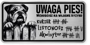 Uwaga pies tabliczka ostrzegawcza 20x10 Buldog Angielski