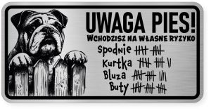 Uwaga pies tabliczka ostrzegawcza 20x10 Buldog Angielski