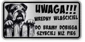 Uwaga pies tabliczka ostrzegawcza 20x10 Buldog Angielski