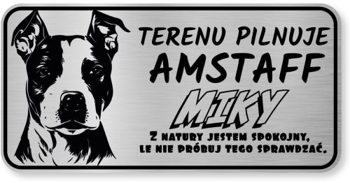 Tabliczka ostrzegawcza - Uwaga pies AMSTAFF z imieniem
