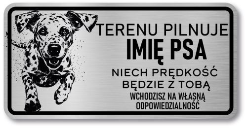 Tabliczka ostrzegawcza - Uwaga pies Dalmatyńczyk z imieniem