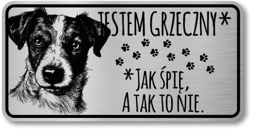 Tabliczka ostrzegawcza - Uwaga pies Jack Russell śmieszna