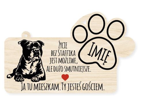 Drewniana tabliczka dekoracyjna Staffik z imieniem psa