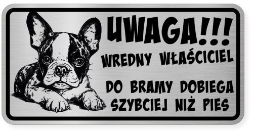 Uwaga pies tabliczka ostrzegawcza 20x10 Boston Terrier