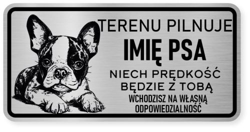 Uwaga pies tabliczka ostrzegawcza 20x10 Boston Terrier z imieniem psa