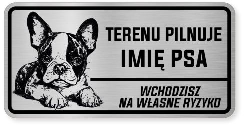 Uwaga pies tabliczka ostrzegawcza 20x10 Boston Terrier z imieniem psa