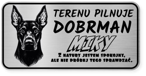 Uwaga pies tabliczka ostrzegawcza 20x10 Doberman z imieniem psa