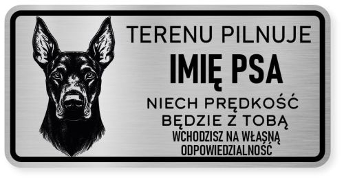 Uwaga pies tabliczka ostrzegawcza 20x10 Doberman z imieniem psa
