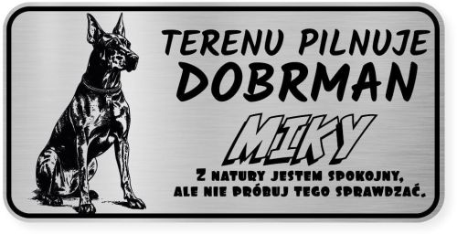 Uwaga pies tabliczka ostrzegawcza 20x10 Doberman z imieniem psa