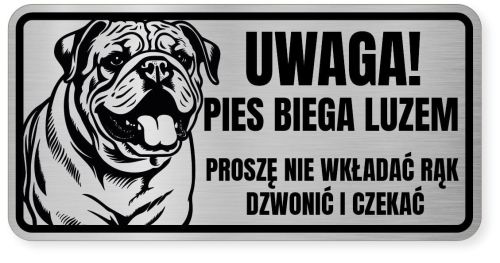 Uwaga pies tabliczka ostrzegawcza 20x10 Buldog Angielski