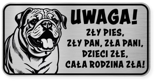 Uwaga pies tabliczka ostrzegawcza 20x10 Buldog Angielski