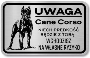 Tabliczka z Laminatu 20 x 12,5 Cane Corso wchodzisz na własne ryzyko 