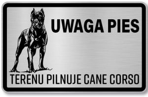 Tabliczka z Laminatu 20 x 12,5  Terenu pilnuje Cane Corso