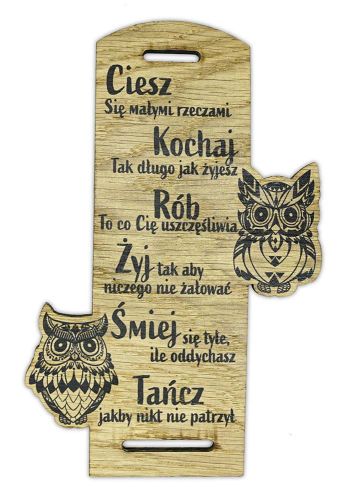 Zakładka do książki  dębowa - sowa z nadrukiem 