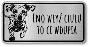 Tabliczka ostrzegawcza - Uwaga pies Dalmatyńczyk po śląsku