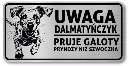 Tabliczka ostrzegawcza - Uwaga pies Dalmatyńczyk po śląsku