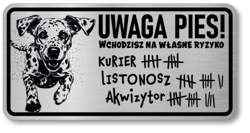 Tabliczka ostrzegawcza - Uwaga pies Dalmatyńczyk śmieszna