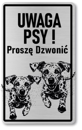 Tabliczka ostrzegawcza - Uwaga pies Dalmatyńczyk 2 psy