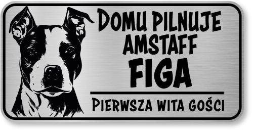Tabliczka ostrzegawcza - Uwaga pies AMSTAFF z imieniem