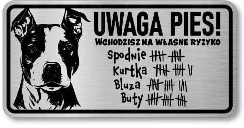 Tabliczka ostrzegawcza - Uwaga pies AMSTAFF śmieszna