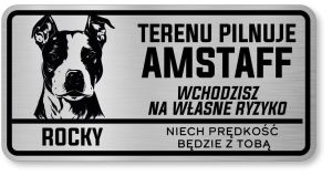Tabliczka ostrzegawcza - Uwaga pies AMSTAFF z imieniem