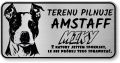 Tabliczka ostrzegawcza - Uwaga pies AMSTAFF z imieniem