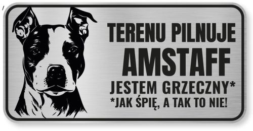 Tabliczka ostrzegawcza - Uwaga pies AMSTAFF śmieszna