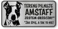 Tabliczka ostrzegawcza - Uwaga pies AMSTAFF śmieszna