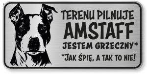 Tabliczka ostrzegawcza - Uwaga pies AMSTAFF śmieszna