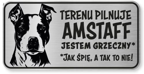 Tabliczka ostrzegawcza - Uwaga pies AMSTAFF śmieszna