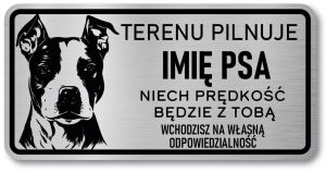 Tabliczka ostrzegawcza - Uwaga pies AMSTAFF z imieniem