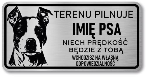 Tabliczka ostrzegawcza - Uwaga pies AMSTAFF z imieniem