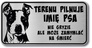Tabliczka ostrzegawcza - Uwaga pies AMSTAFF z imieniem