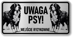 Tabliczka ostrzegawcza Uwaga Berneński Pies Pasterski Berneńczyk 2 psy