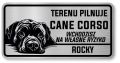 Tabliczka ostrzegawcza - Uwaga pies Cane Corso z imieniem